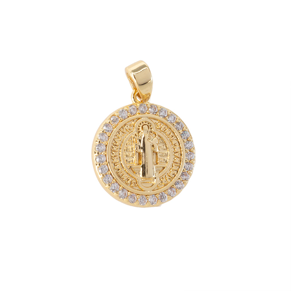 Dije San Benito Circular con Circonia 16.5x15mm Dorado