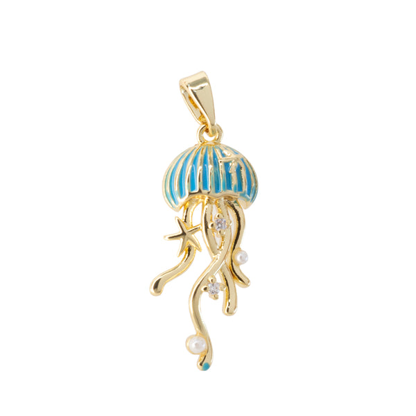 Dije Medusa Esmaltado Azul 25.5x10mm Dorado