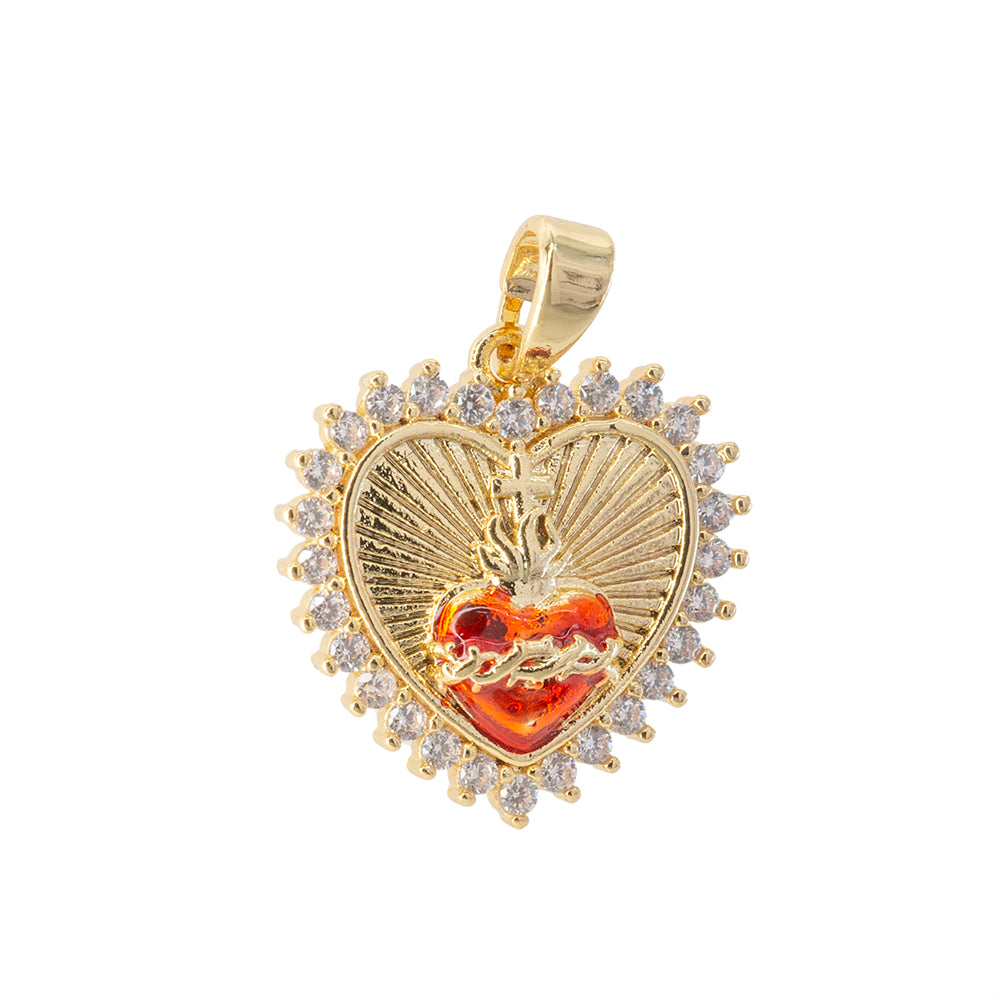 Dije Sagrado Corazon con Circonia 18x17mm Dorado