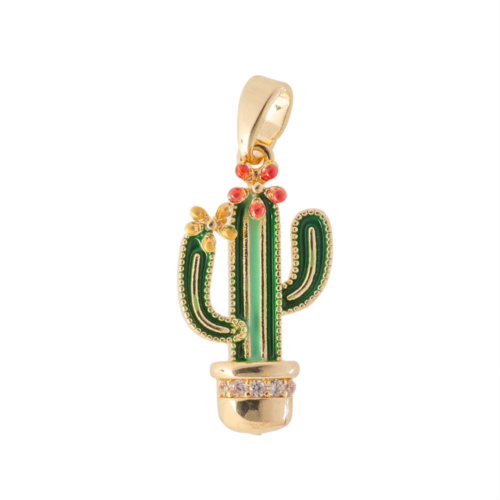 Dije Cactus Esmaltado con Circonia 22x11mm Dorado