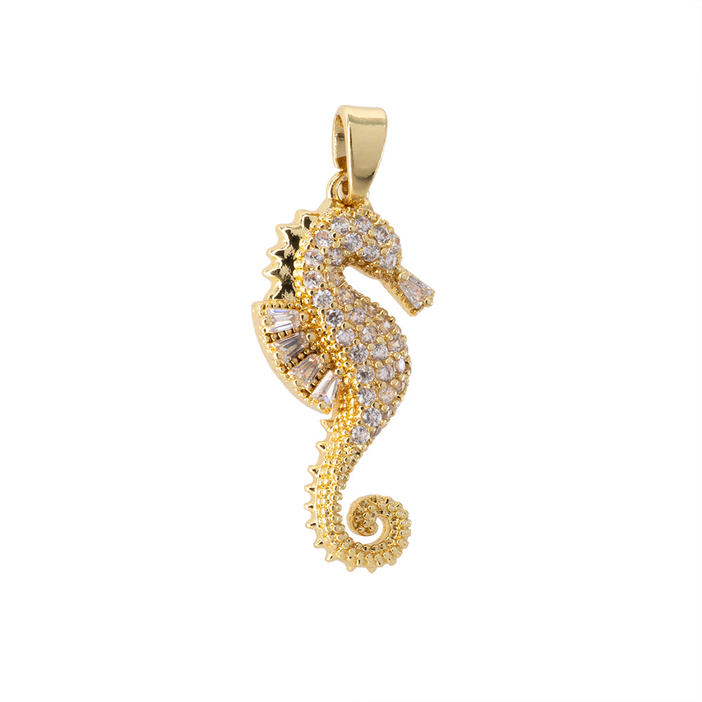 Dije Caballo de Mar con Circonia Micromontado 24x11.5mm Dorado