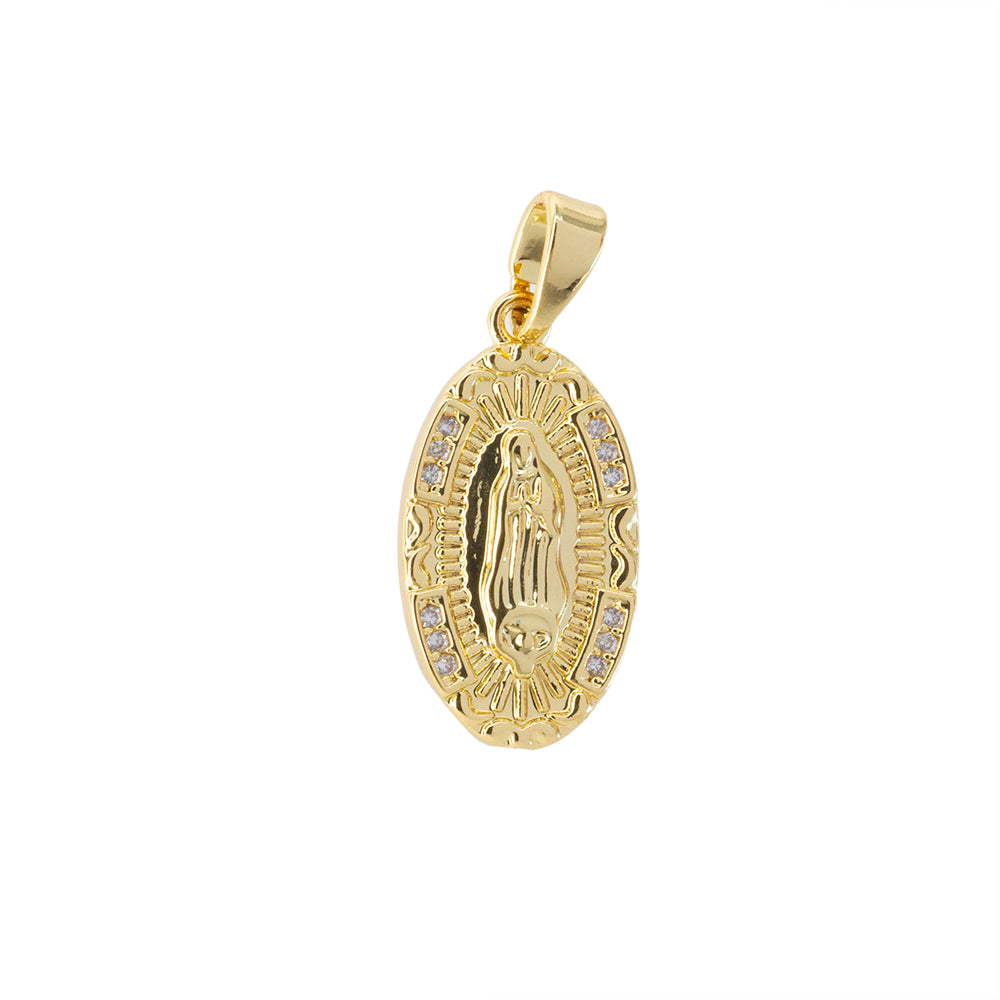 Dije Virgen de Guadalupe Oval con Circonia 20x10.5mm Dorado