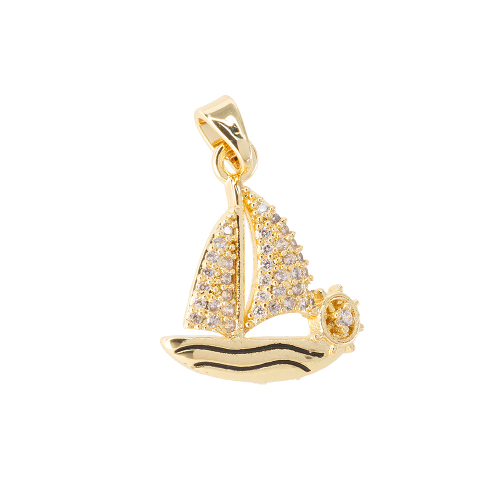 Dije Velero con Circonia 20x17.5mm Dorado