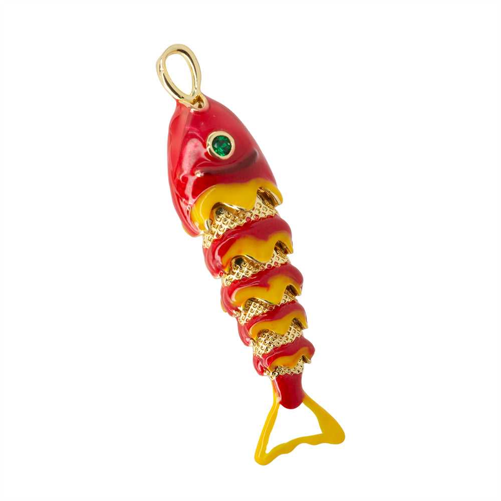 Dije Pez Esmaltado Rojo 41x10mm Dorado