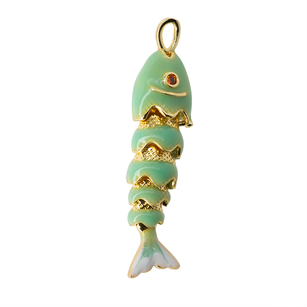 Dije Pez Esmaltado Verde 41x10mm Dorado