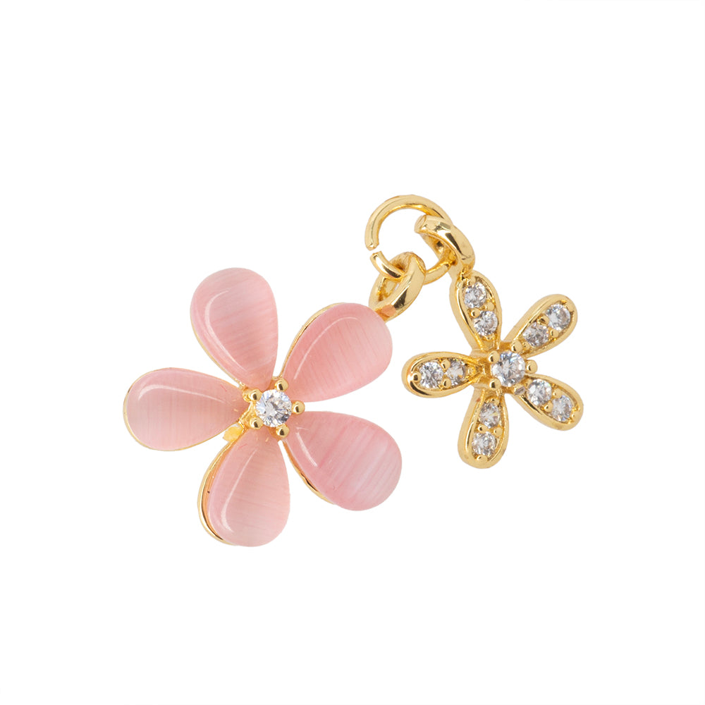 Dije Flor Ojo de Gato Rosa 16.5x13mm Dorado