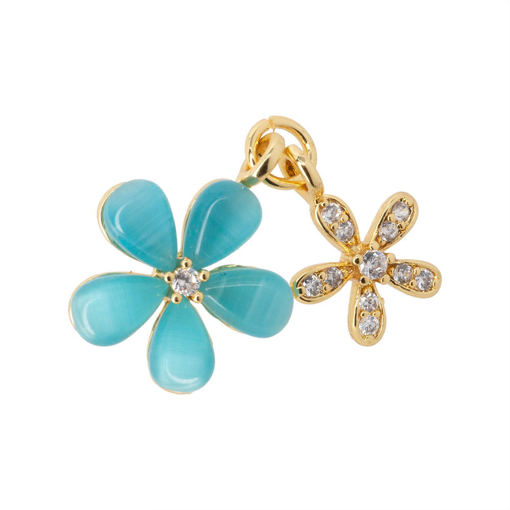Dije Flor Ojo de Gato Azul 16.5x13mm Dorado