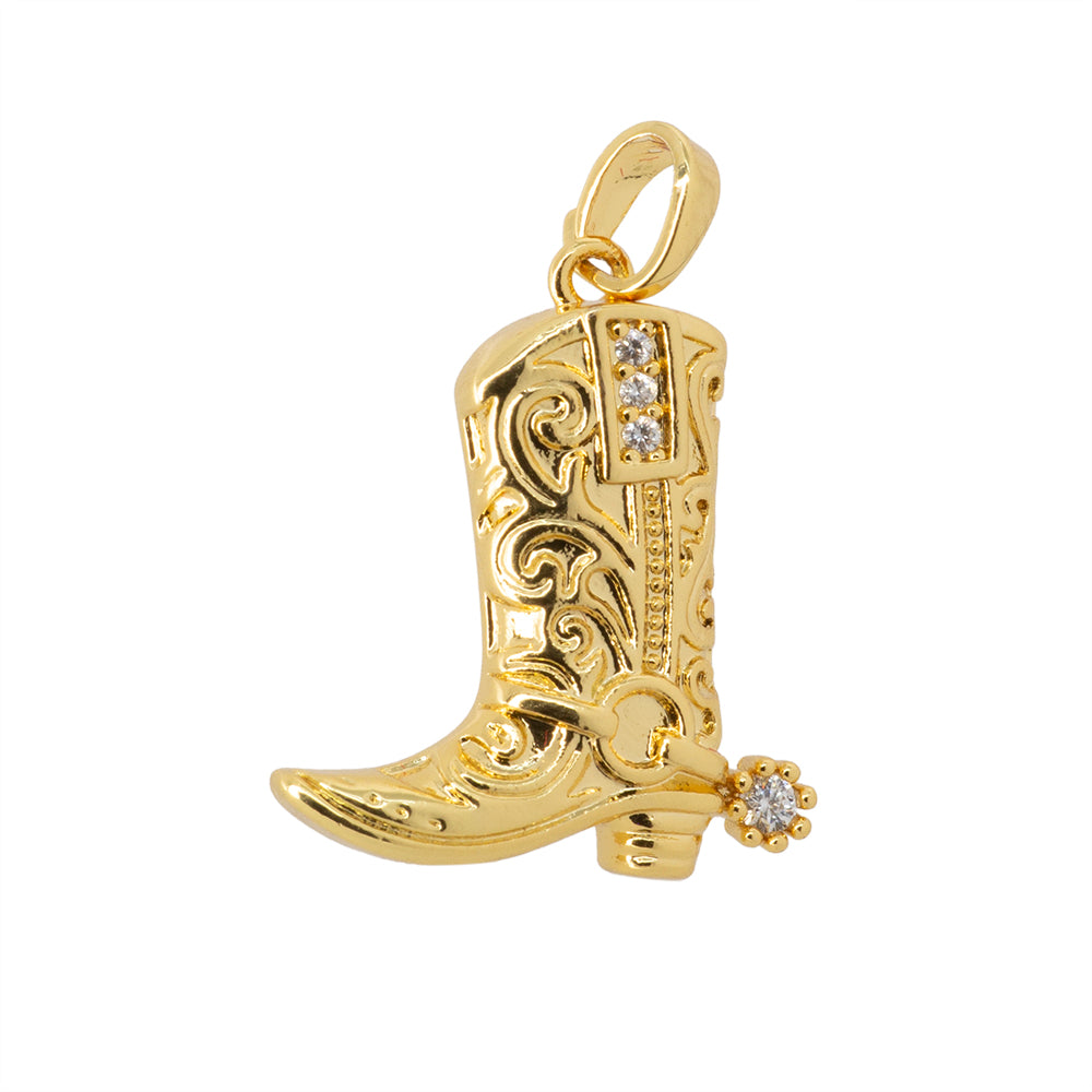 Dije Bota con Espuela y Circonia 21x18.5mm Dorado