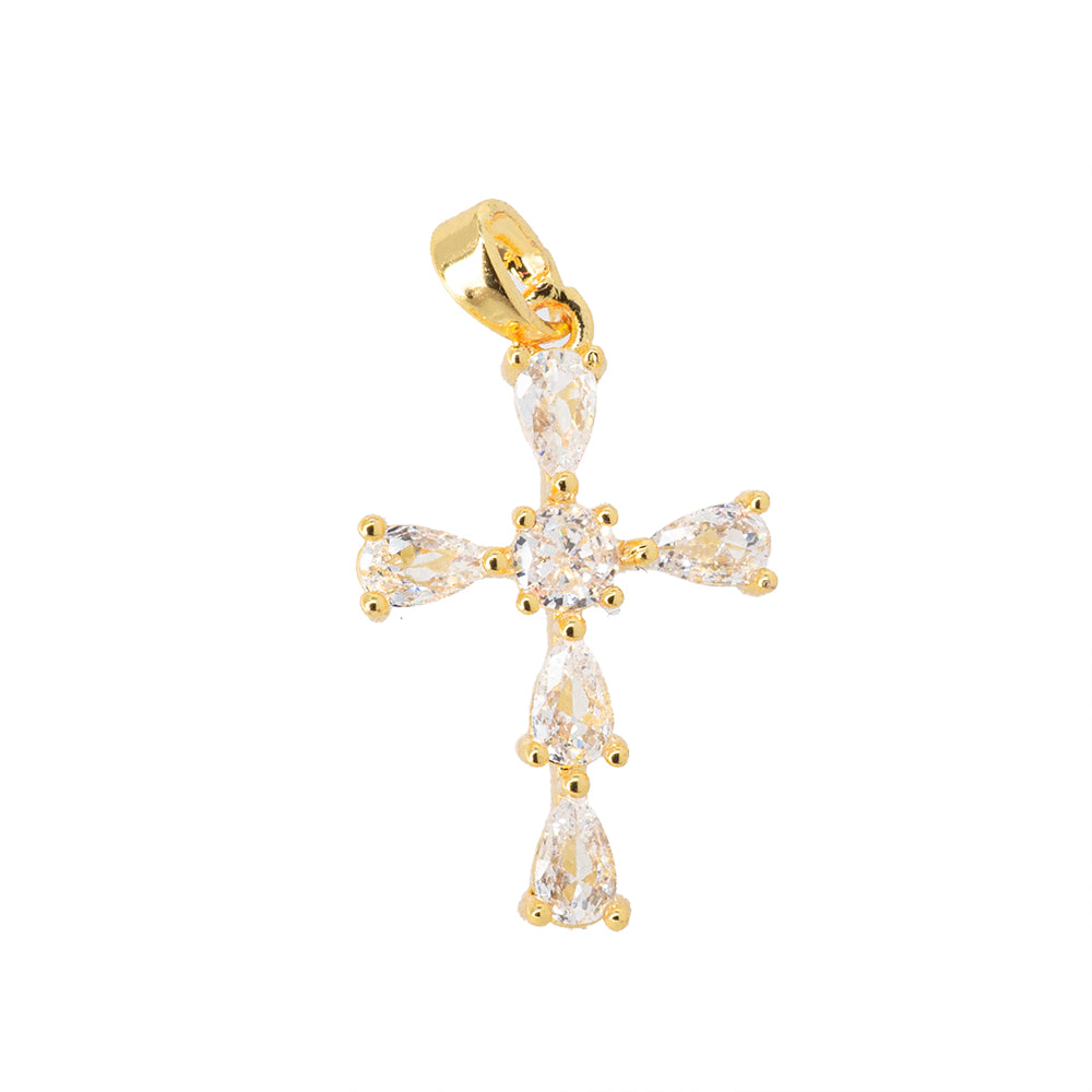 Dije Cruz con Circonia 24x15.5mm Dorado
