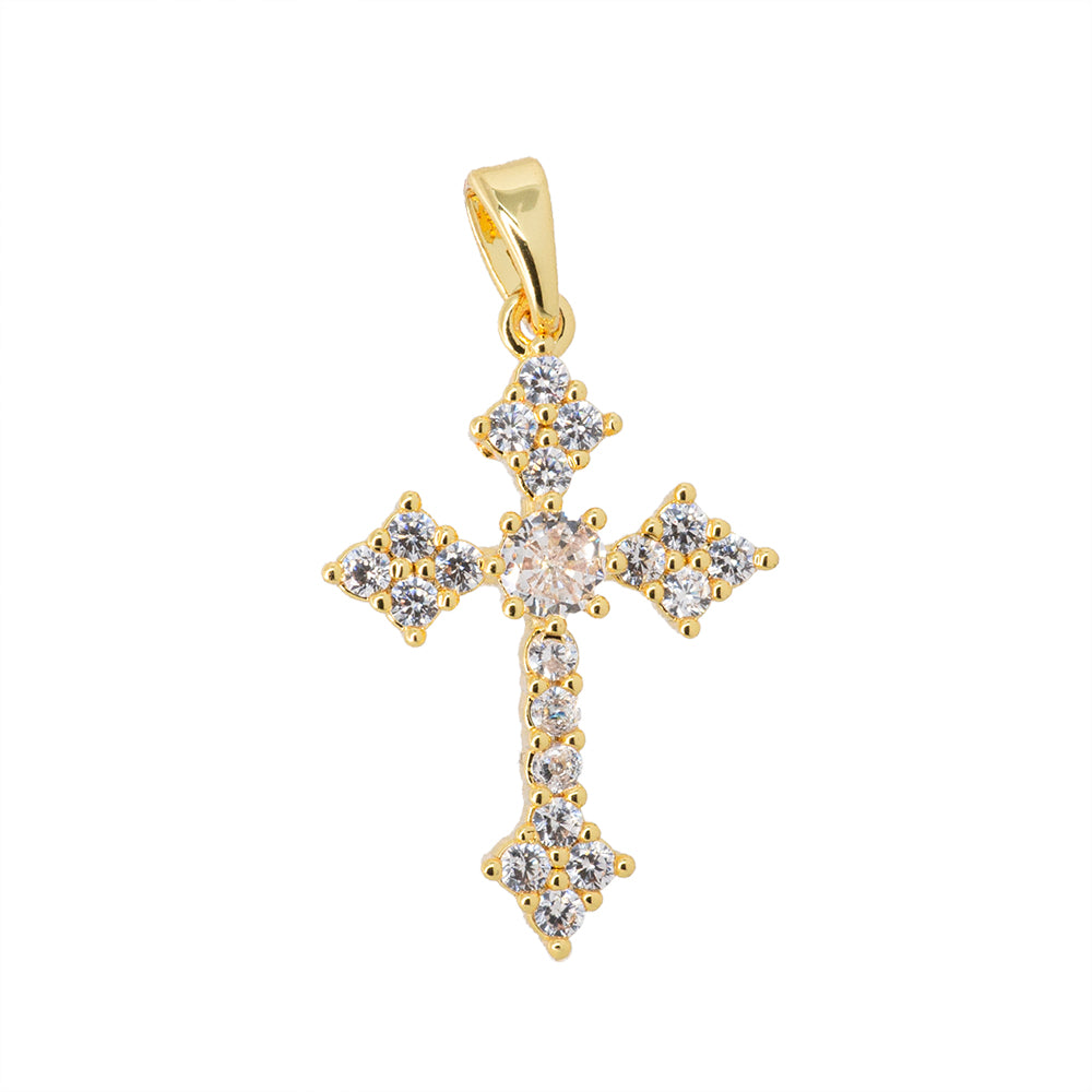 Dije Cruz con Circonia 23.5x16mm Dorado