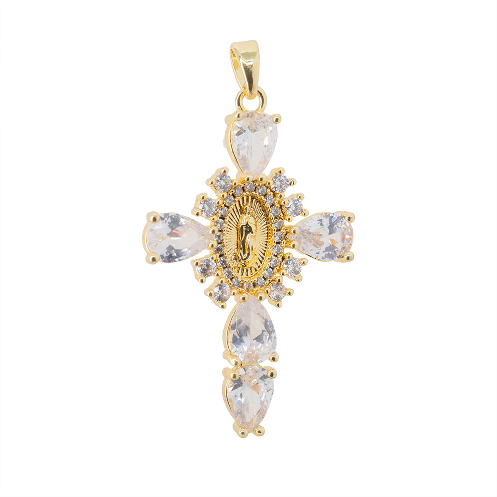 Dije Cruz con Virgen de Guadalupe y Circonia 35.5x22.5mm Dorado