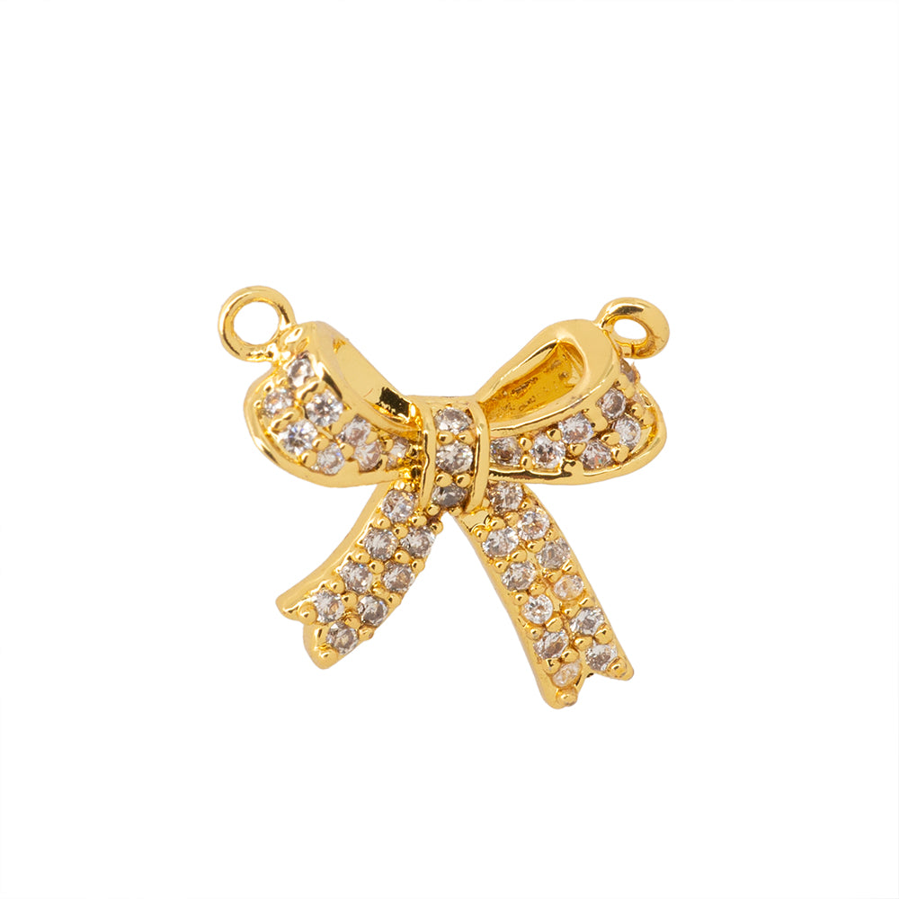 Dije Moño con Circonia 14.5x15mm Dorado