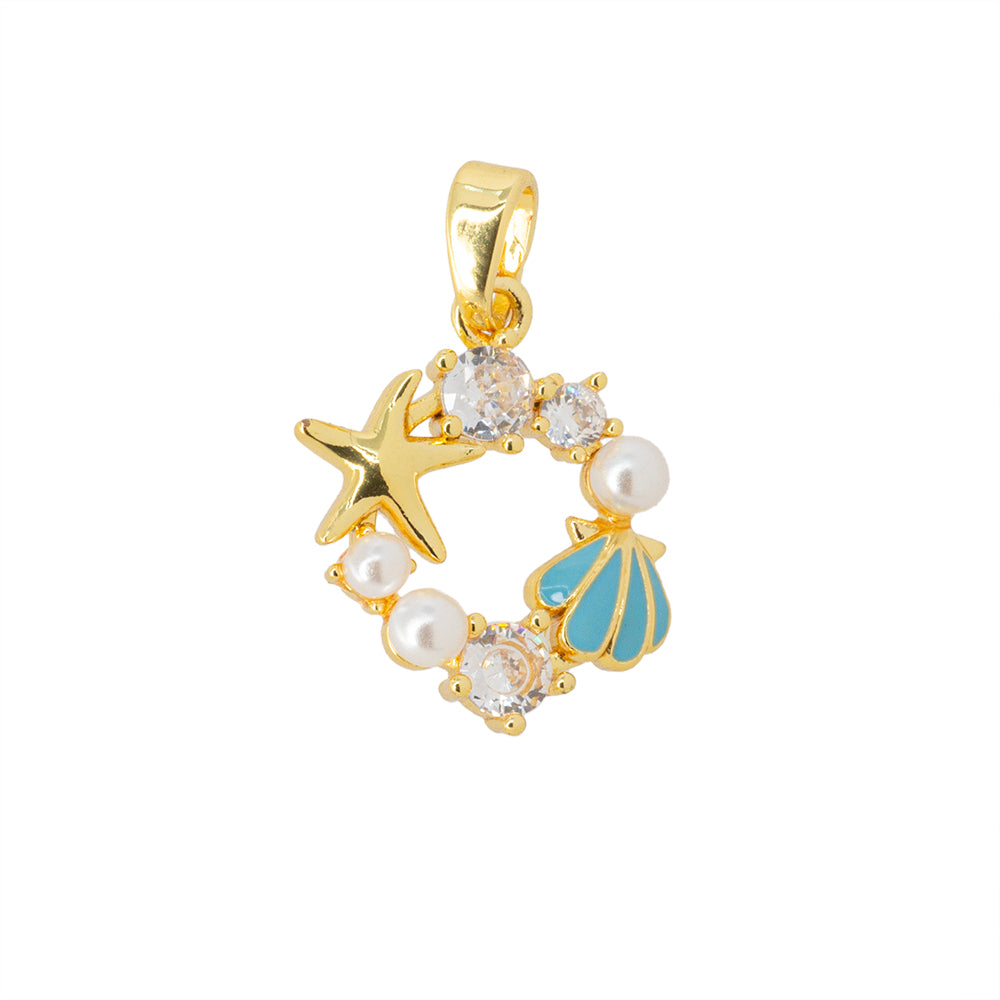 Dije Concha y Estrella con Circonia Circular 17.5x13.5mm Dorado
