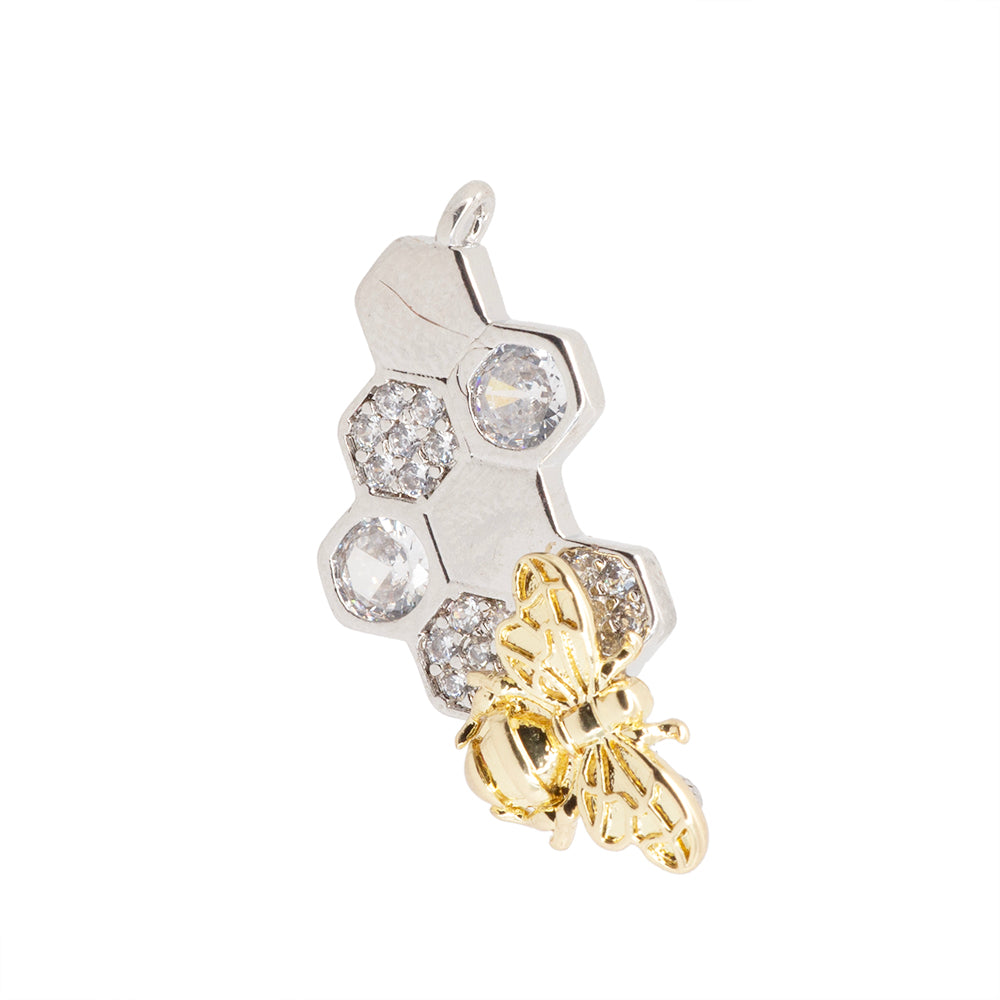 Dije Panal con Abeja y Circonia 11x23.5mm Dorado