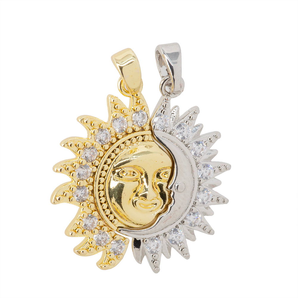 Dije Sol y Luna con Circonia 24x22.5mm Dorado Plateado