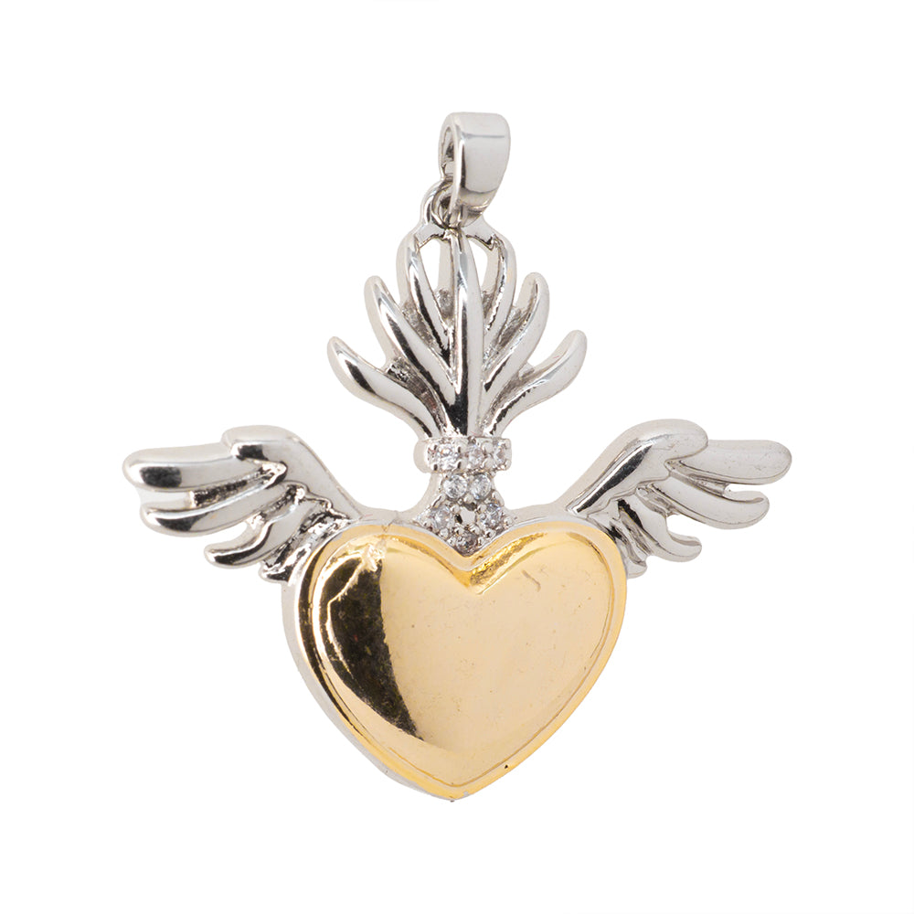 Dije Corazón con Alas y Circonia 27.5x31mm Dorado