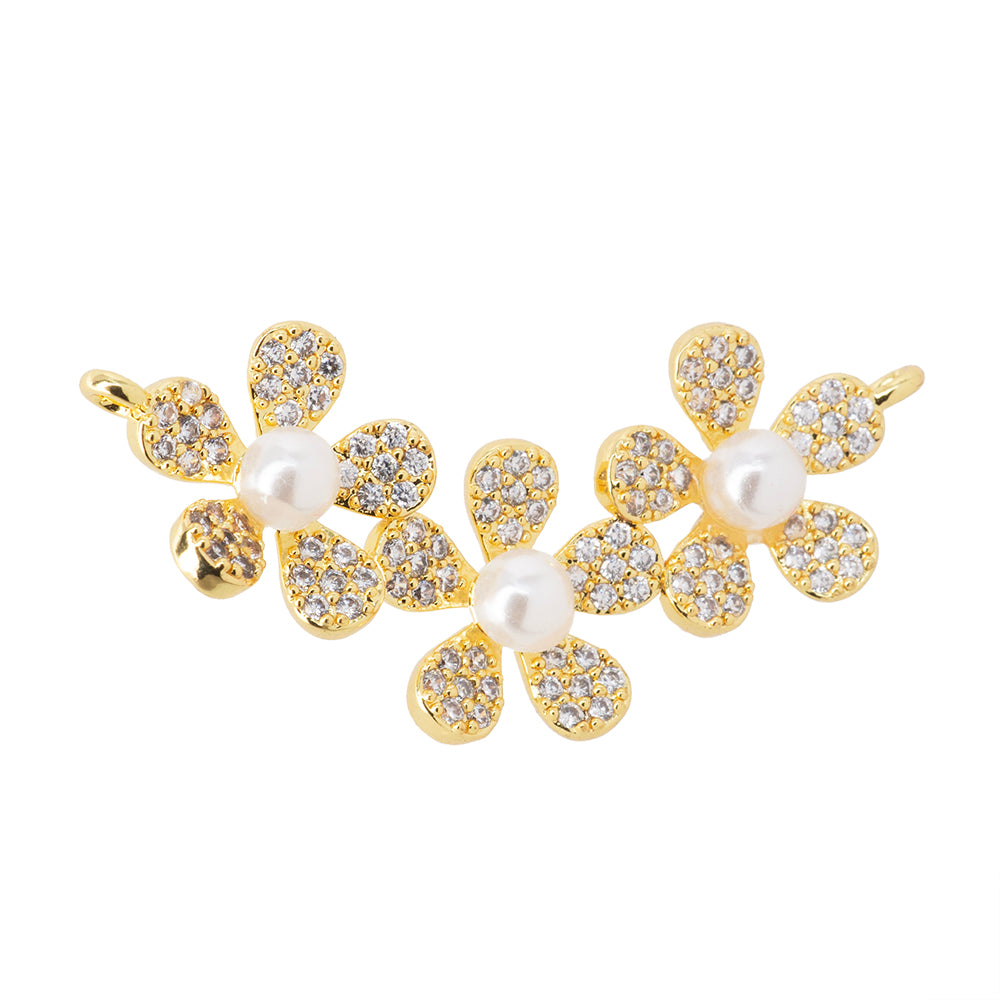 Dije Flor con Circonia y Perla 34.5x16.5mm Dorado