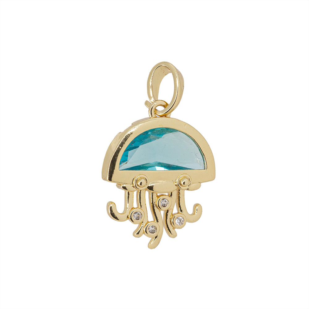 Dije Medusa con Circonia Azul 18x14mm Dorado