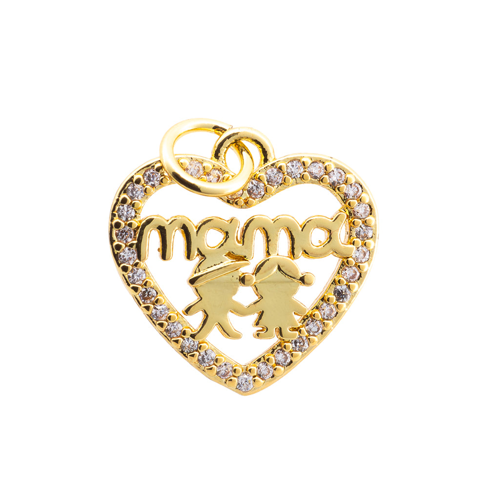 Dije Corazón Mamá Con Circonia 14mm Dorado