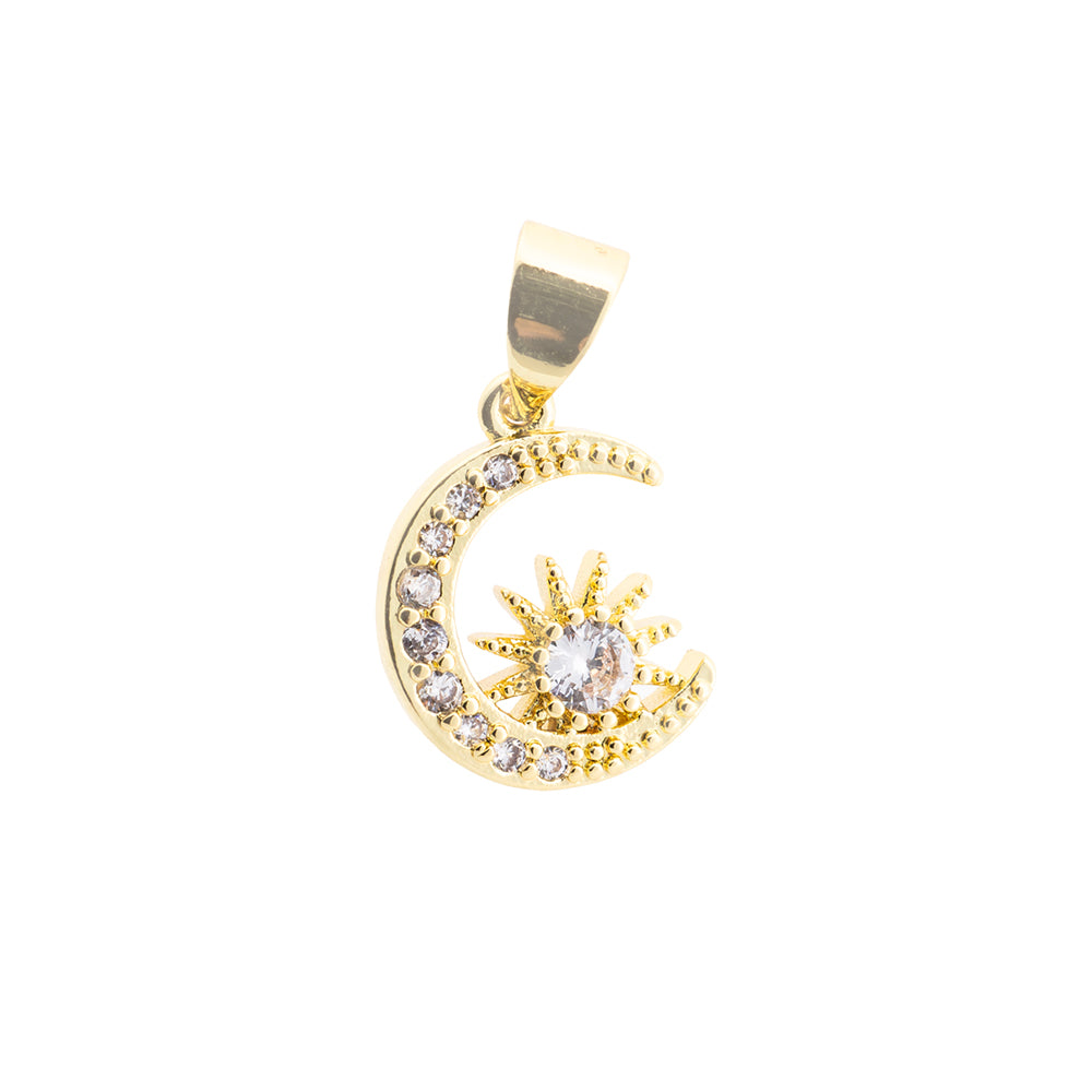 Dije Luna y Sol con Circonia 13x10mm Dorado