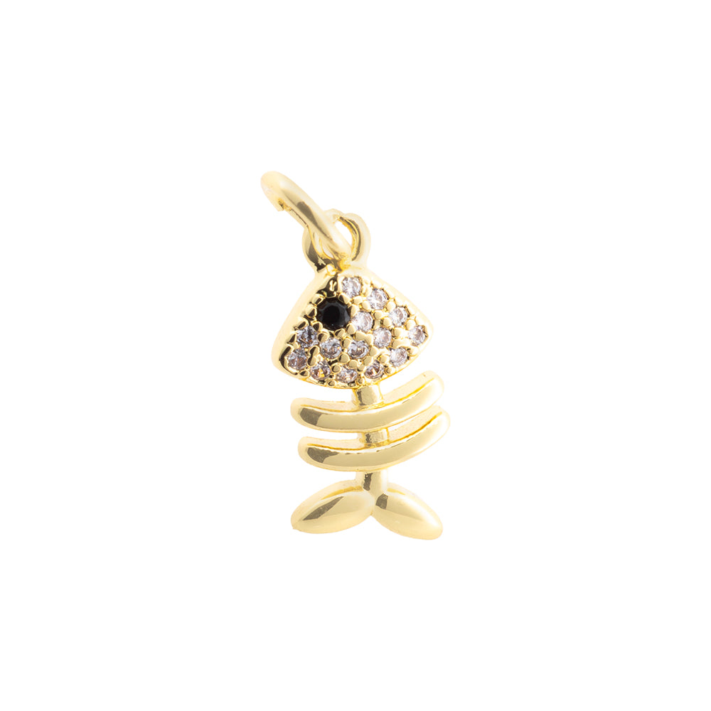 Dije Esqueleto Pez con Circonia 13.5x7mm Dorado