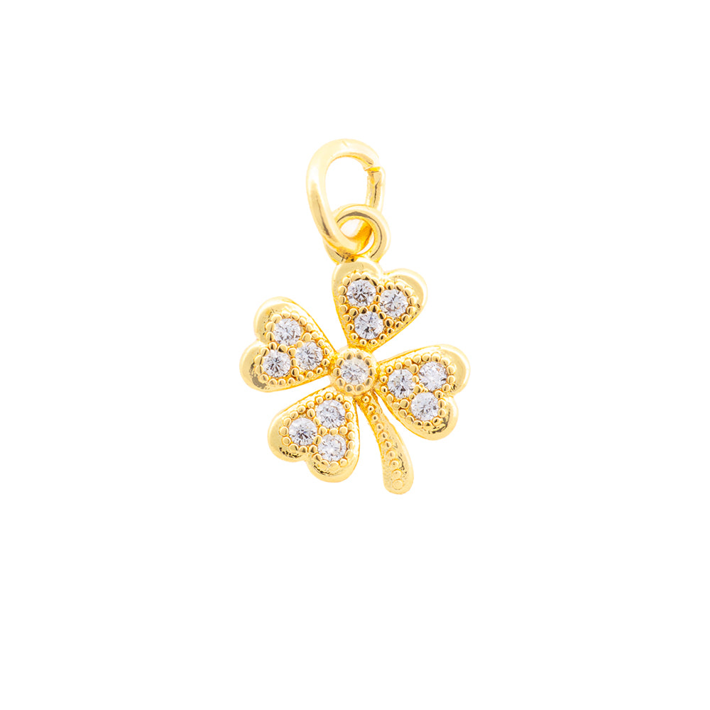Dije Trébol con Circonia 13x10mm Dorado