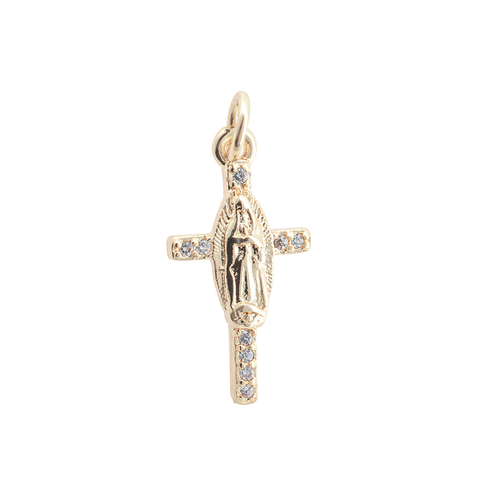 Dije Cruz con Virgen de Guadalupe y Circonia 19.5x10mm Dorado