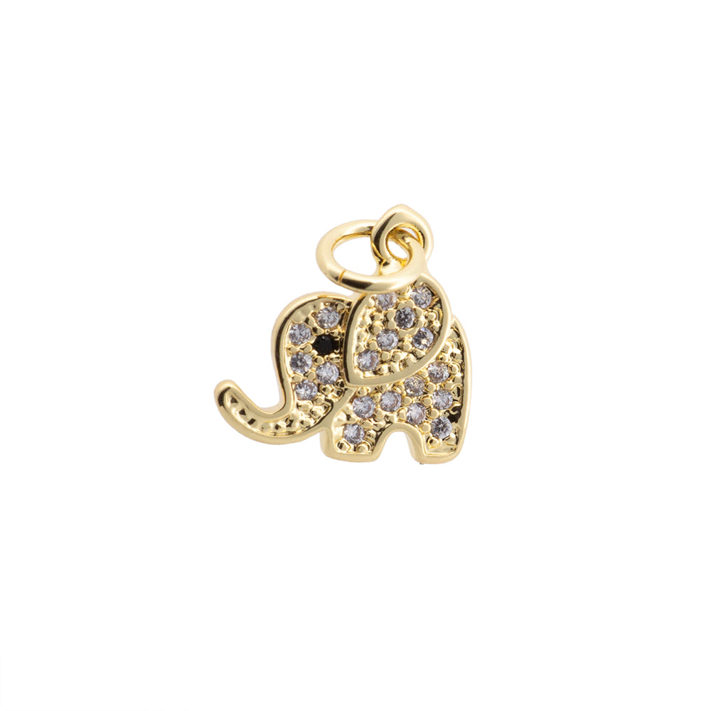 Dije Elefante con Circonia Micromontado 12mm Dorado