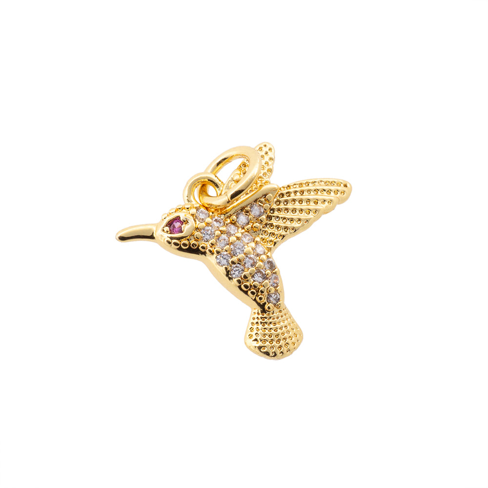 Dije Colibrí con Circonia 13x16mm Dorado