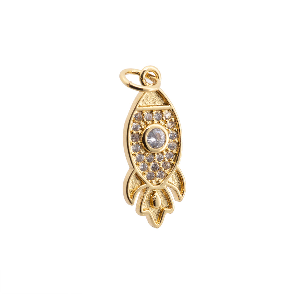 Dije Cohete con Circonia 19x7.5mm Dorado