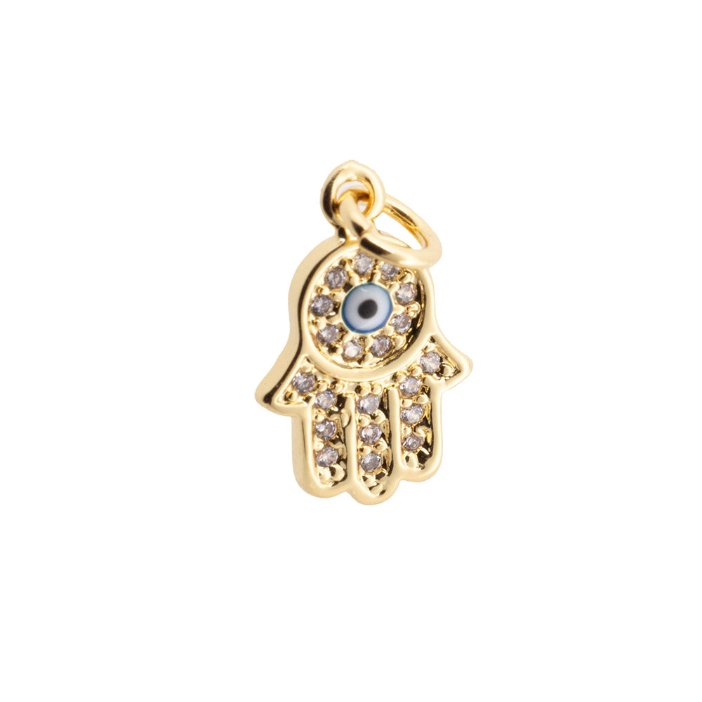 Dije Mano Hamsa con Circonia 15x9.5mm Dorado