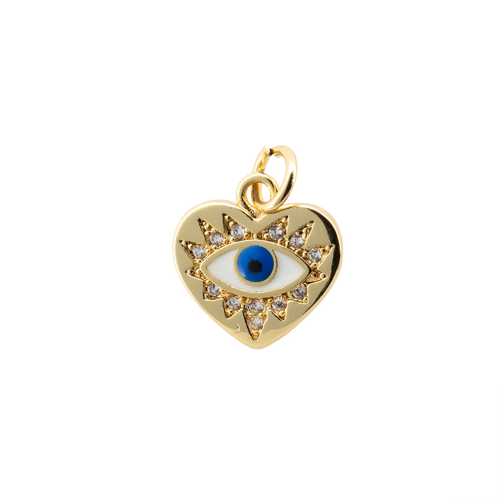 Dije Corazón con Ojo y Circonia 12.5x12mm Dorado
