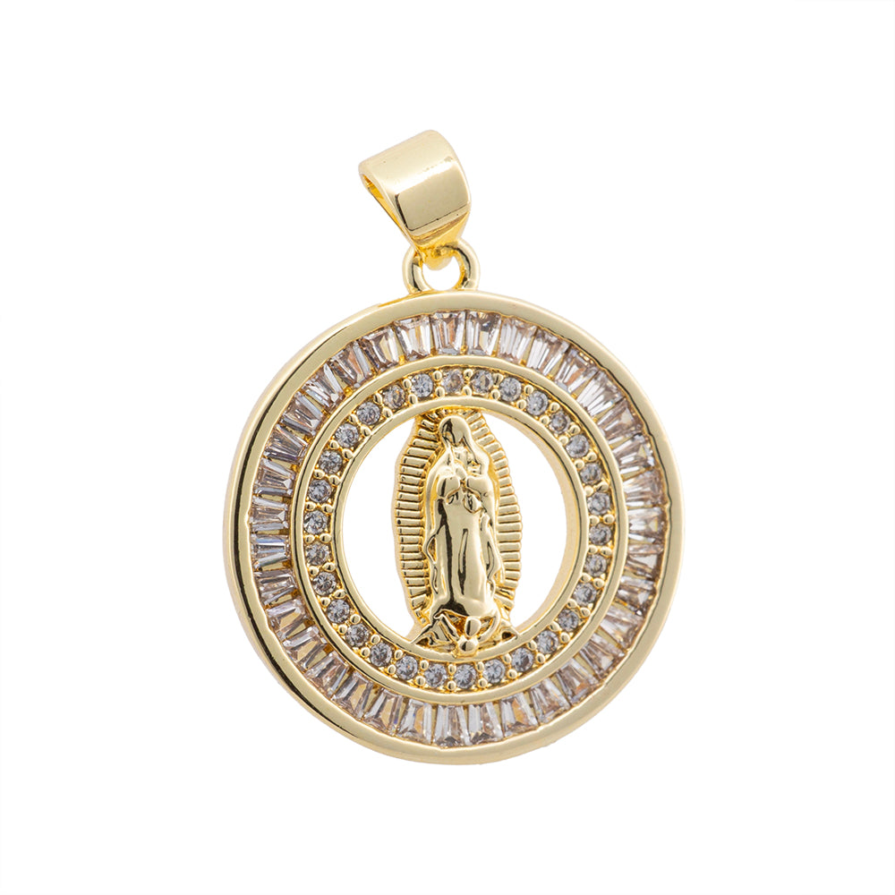 Medalla Virgen de Guadalupe con circonia Baguette 22.5x20mm Dorado