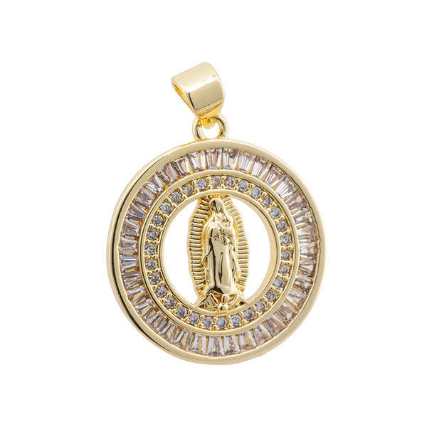 Medalla Virgen de Guadalupe con circonia Baguette 22.5x20mm Dorado