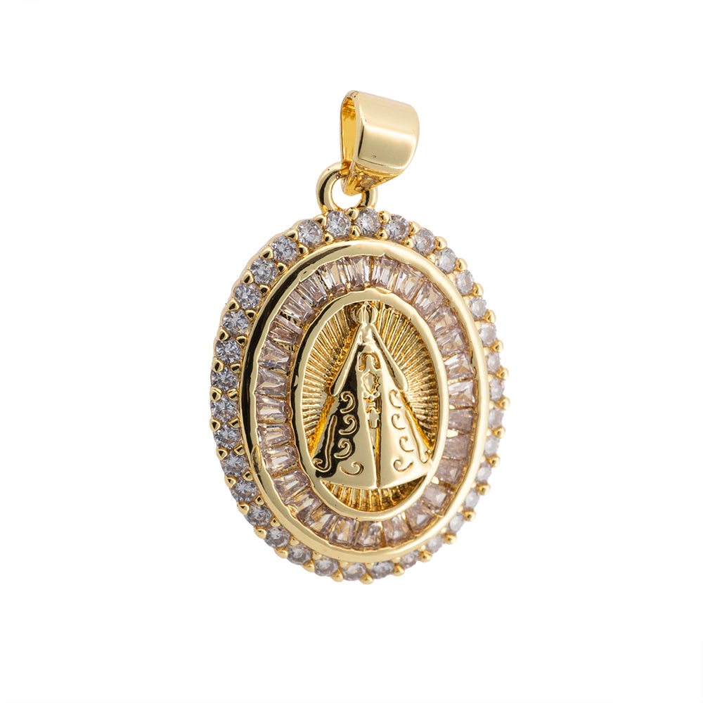 Medalla Virgen con circonia Baguette 23.5x17mm Dorado