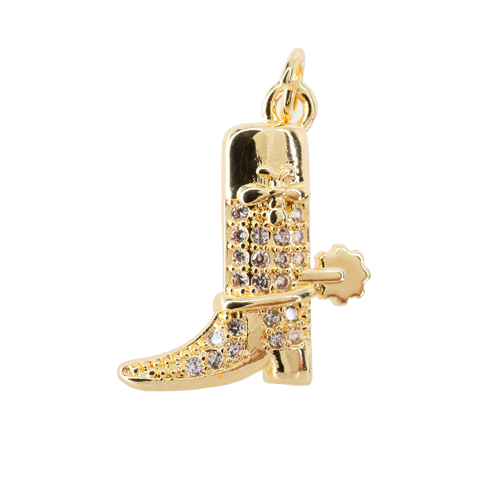 Dije Bota con Espuela y Circonia 21x18mm Dorado