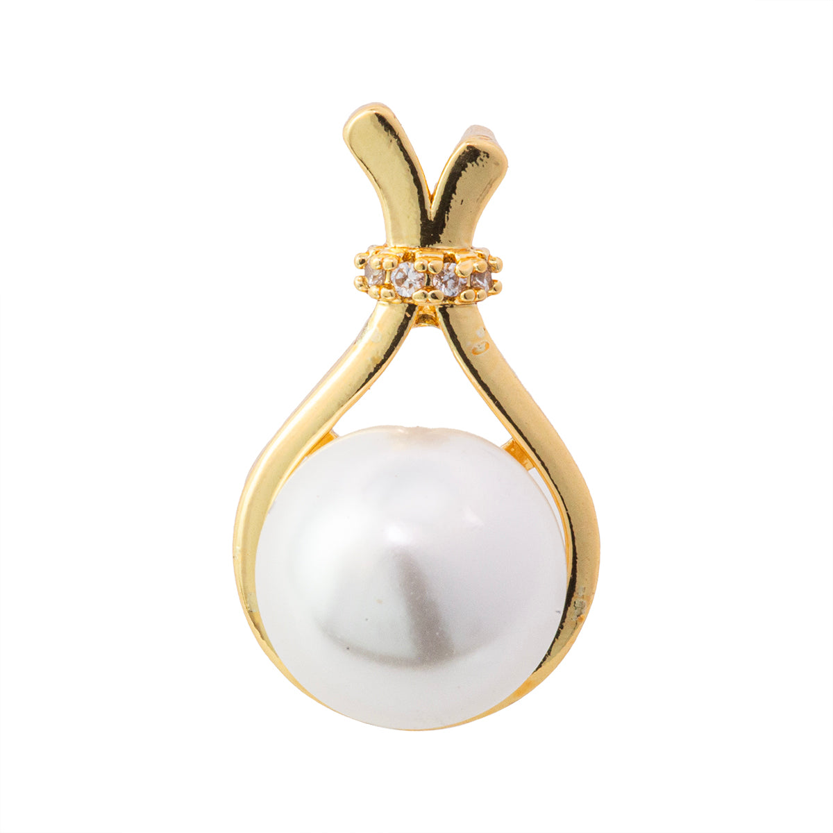 Dije Oval con Perla y Circonia 20.5x12mm Dorado