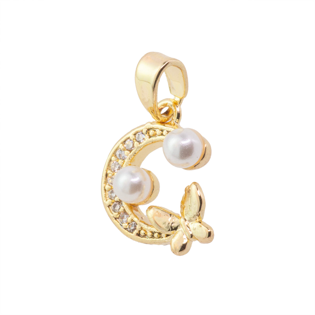 Dije Luna Mariposa con Circonia y Perlas 12.5x9.5mm Dorado