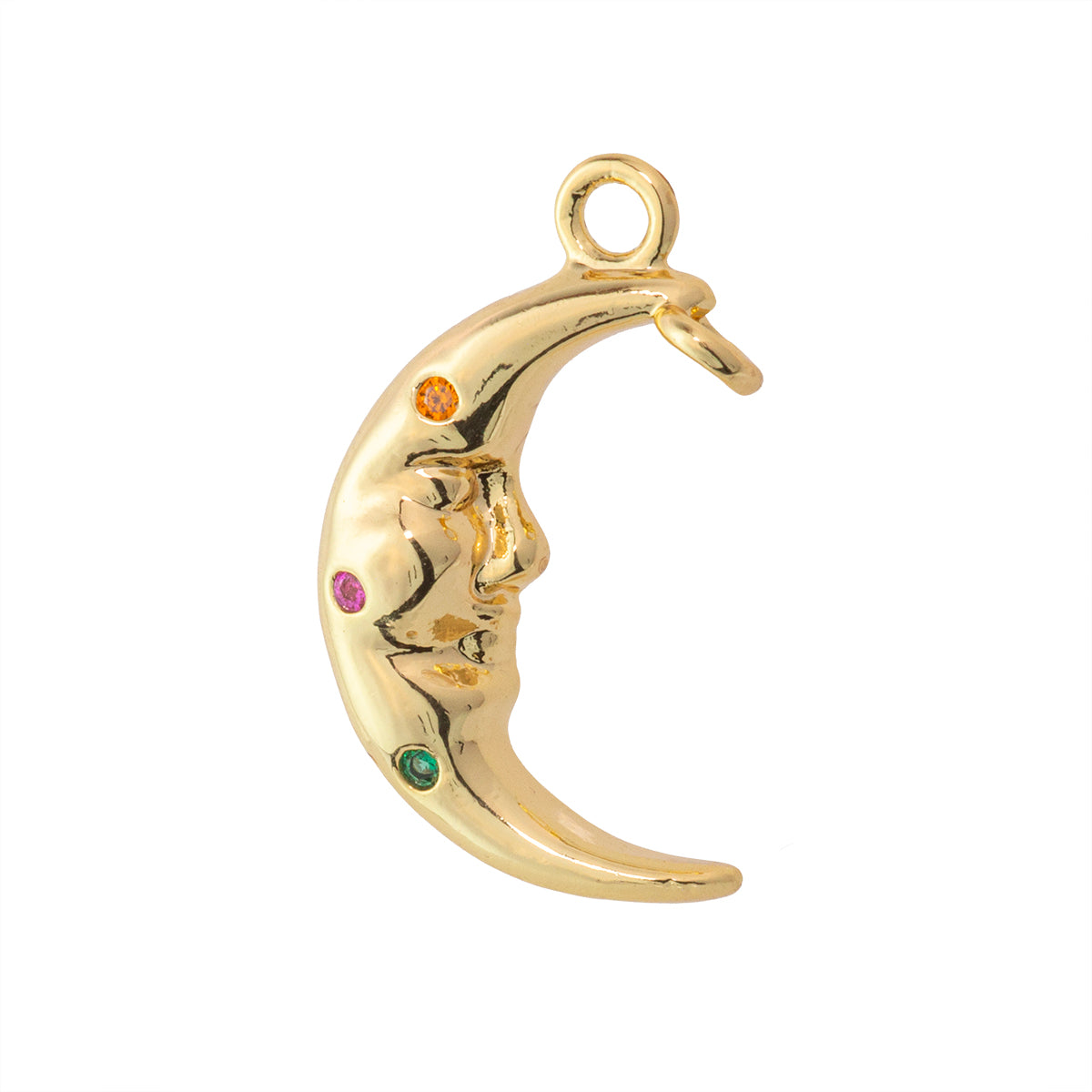 Dije Luna con Circonia Multicolor 19.5x11.5mm Dorado