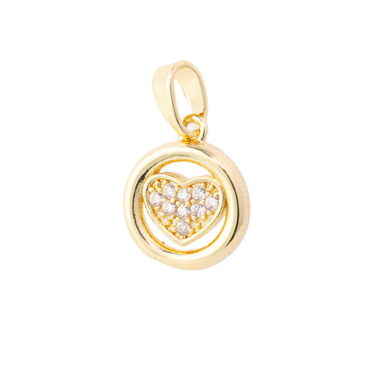 Dije Circular con Corazón con Circonia 12x10.5mm Dorado