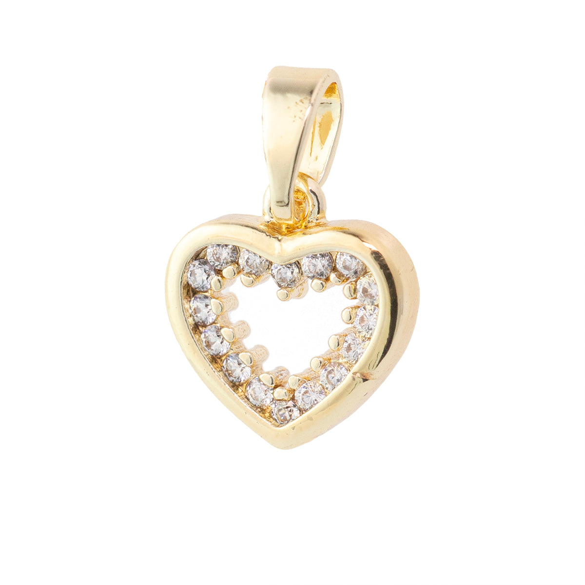 Dije Corazón Calado con Circonia 10.5x10mm Dorado