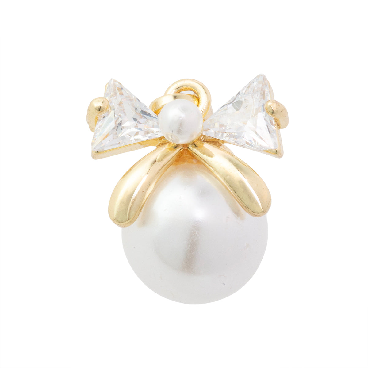 Dije Moño con Perla y Circonia 14.5x13mm Dorado