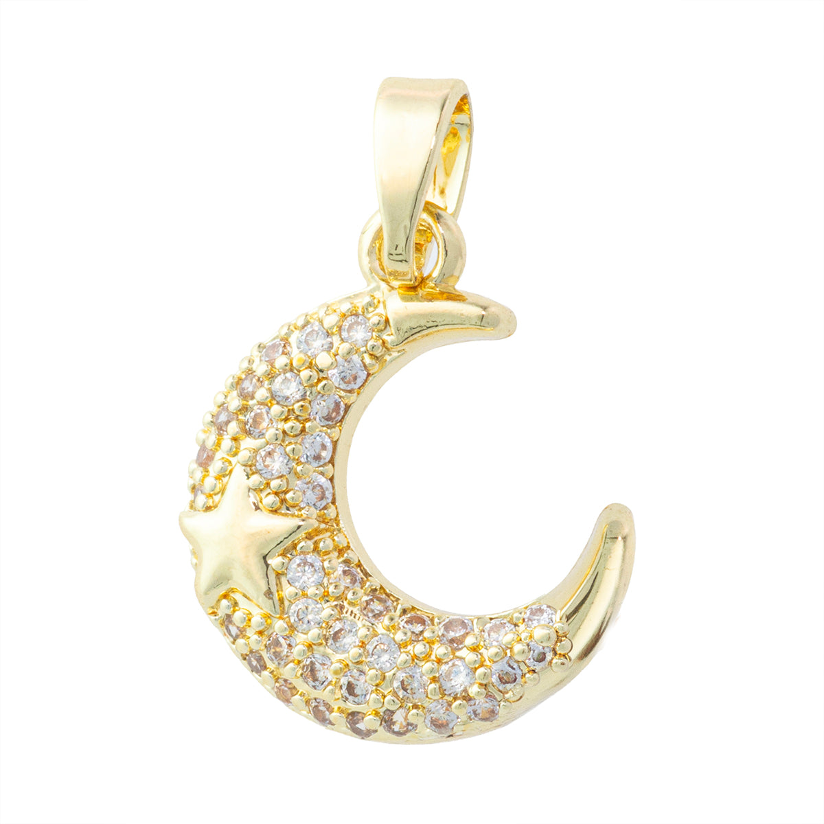 Dije Luna Estrella con Circonia Micromontado 17x13mm Dorado