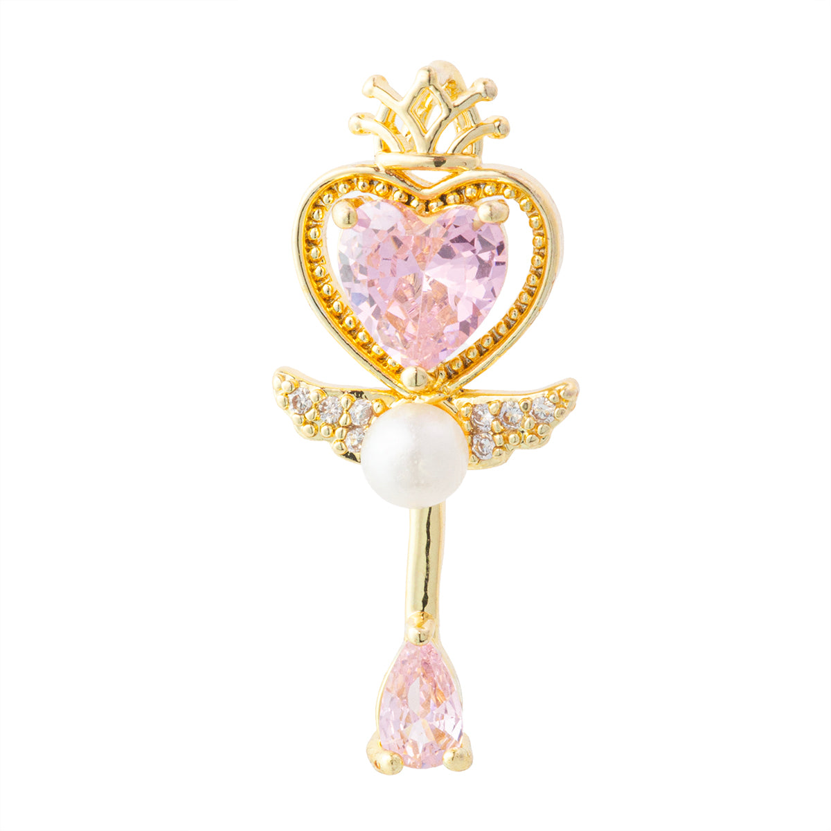 Dije Corazón con Circonia Rosa 25x11mm Dorado