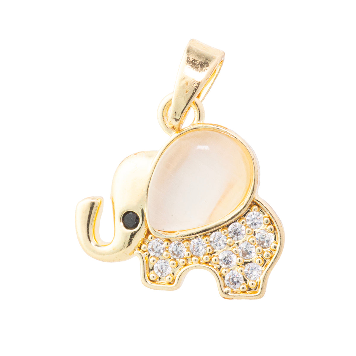 Dije Elefante con Circonia y Ojo de Gato 13.5x14.5mm Dorado