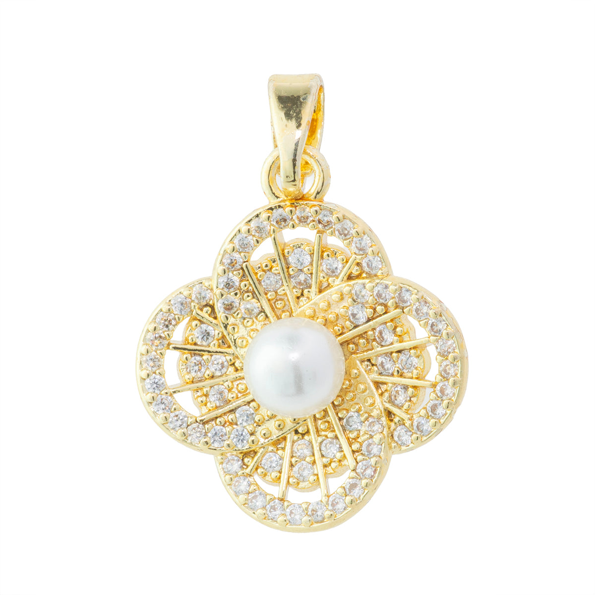 Dije Flor con Circonia y Perla 18.5x15.5mm Dorado