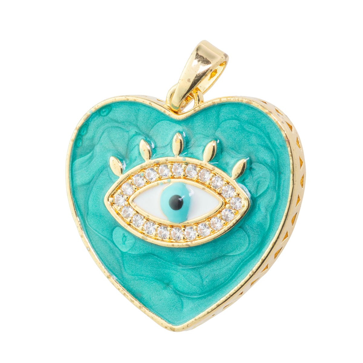 Dije Corazón Esmaltado con Ojo y Circonia 20.5mm Dorado