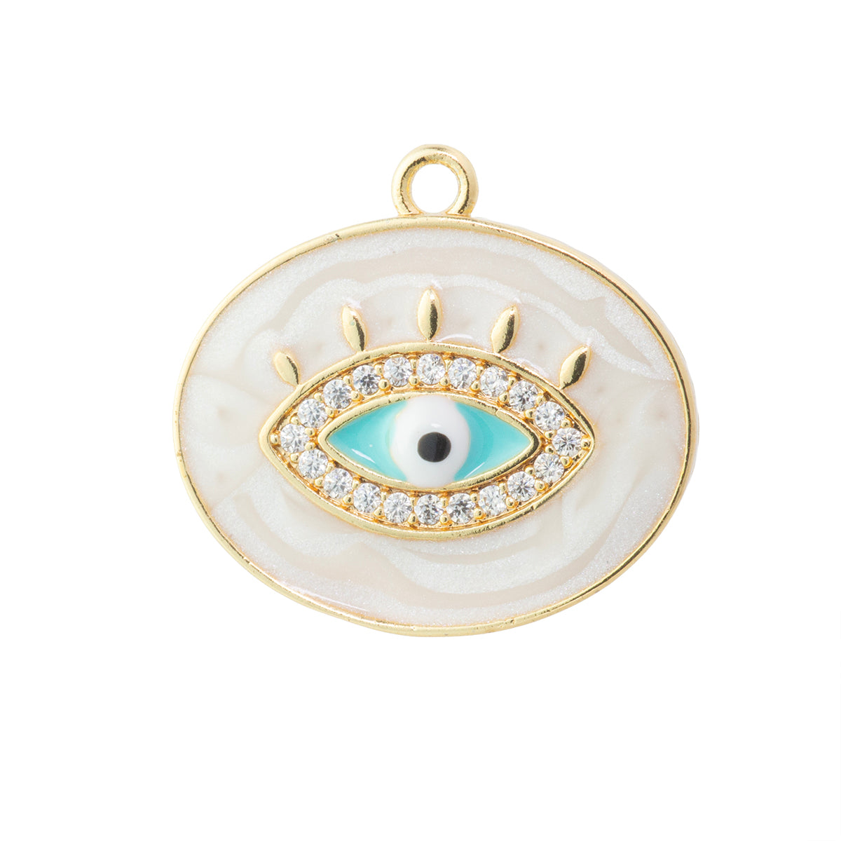 Dije Oval Esmaltado con Ojo y Circonia 18.5x20mm Dorado