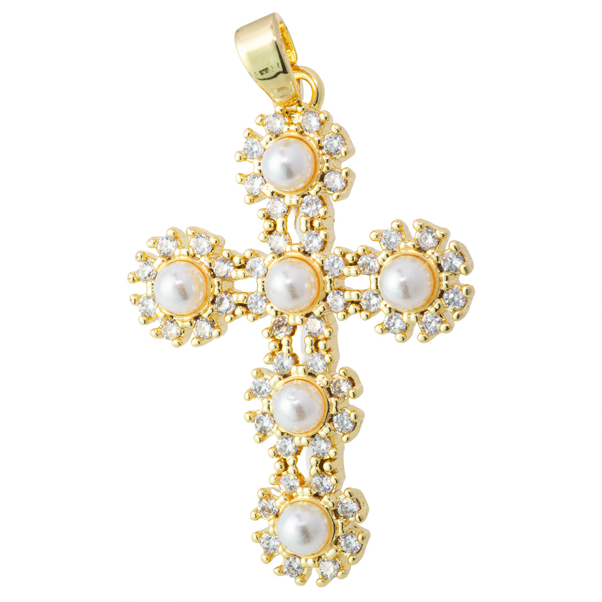 Dije Cruz con Circonia y Perla 29x20mm Dorado