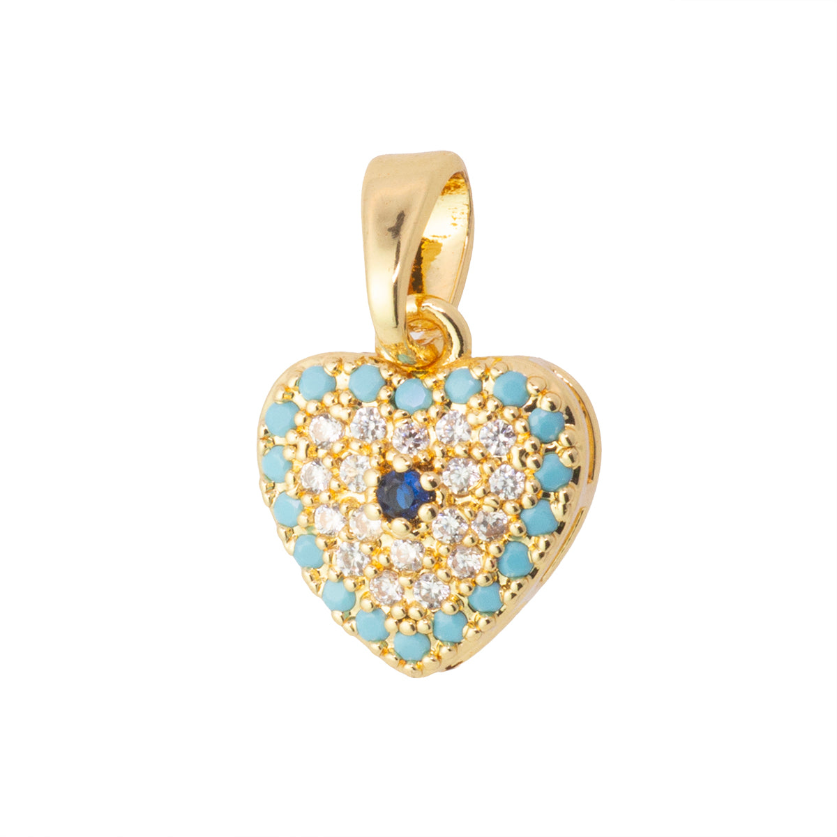 Dije Corazón con Circonia y Turquesa 11x10mm Dorado
